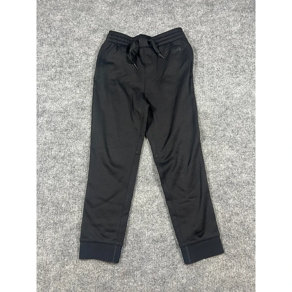 Gap‎ Fit Sweatpants Boys Small Black Tapered Leg Logo Drawstring Fleece Lined